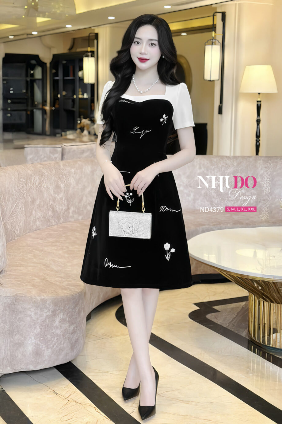 ND4379 Váy Công Sở Dáng Chữ A Họa Tiết Tạo Điểm Nhấn