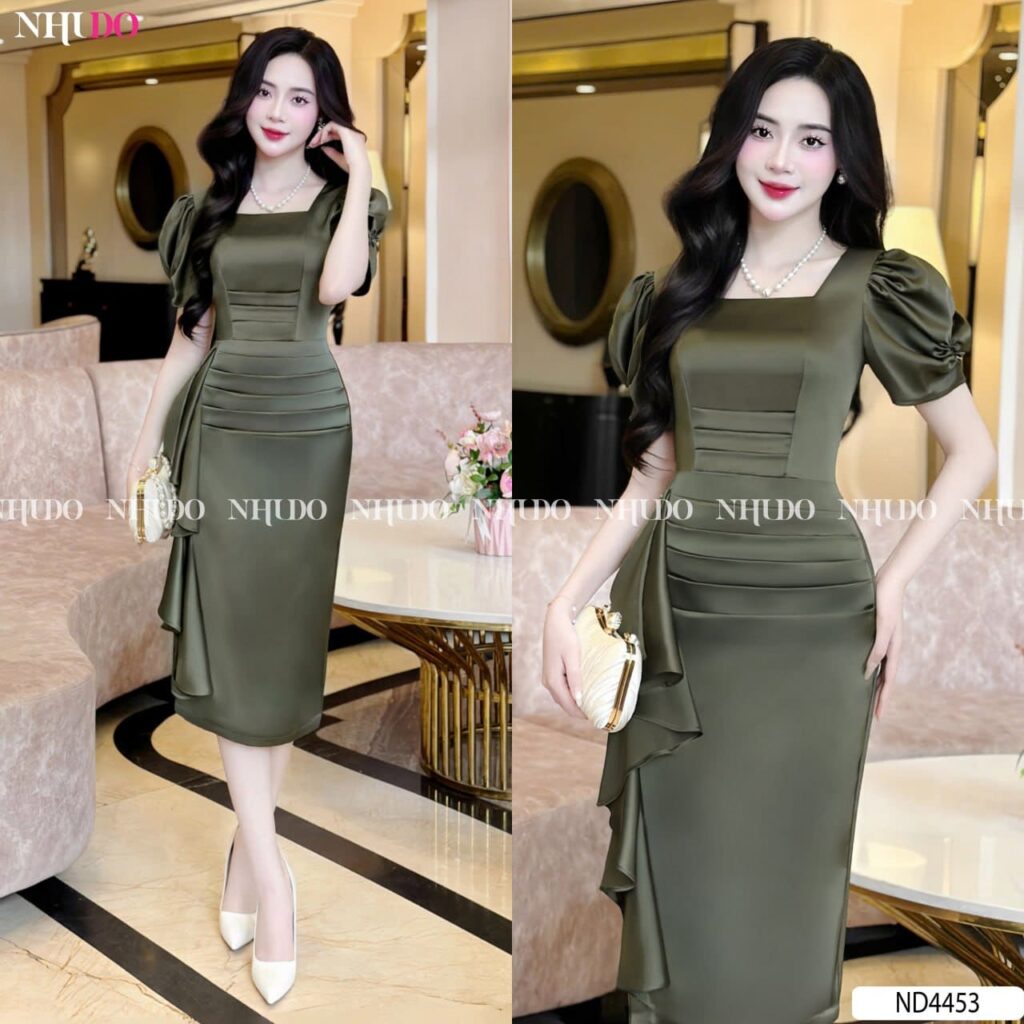 Mẫu đầm body che bụng xếp li eo tinh tế