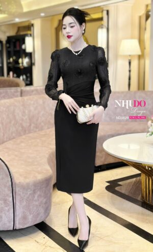 ND3829 Váy Thiết Kế Ôm Body Màu Đen Xẻ Tà Sang Chảnh