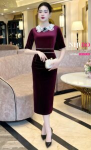 ND3860 Váy Thiết Kế Ôm Body Đính Hoa Tinh Tế