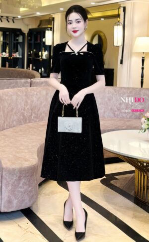 ND3926 Váy Thiết Kế Đính Kim Sa Cổ Cách Điệu