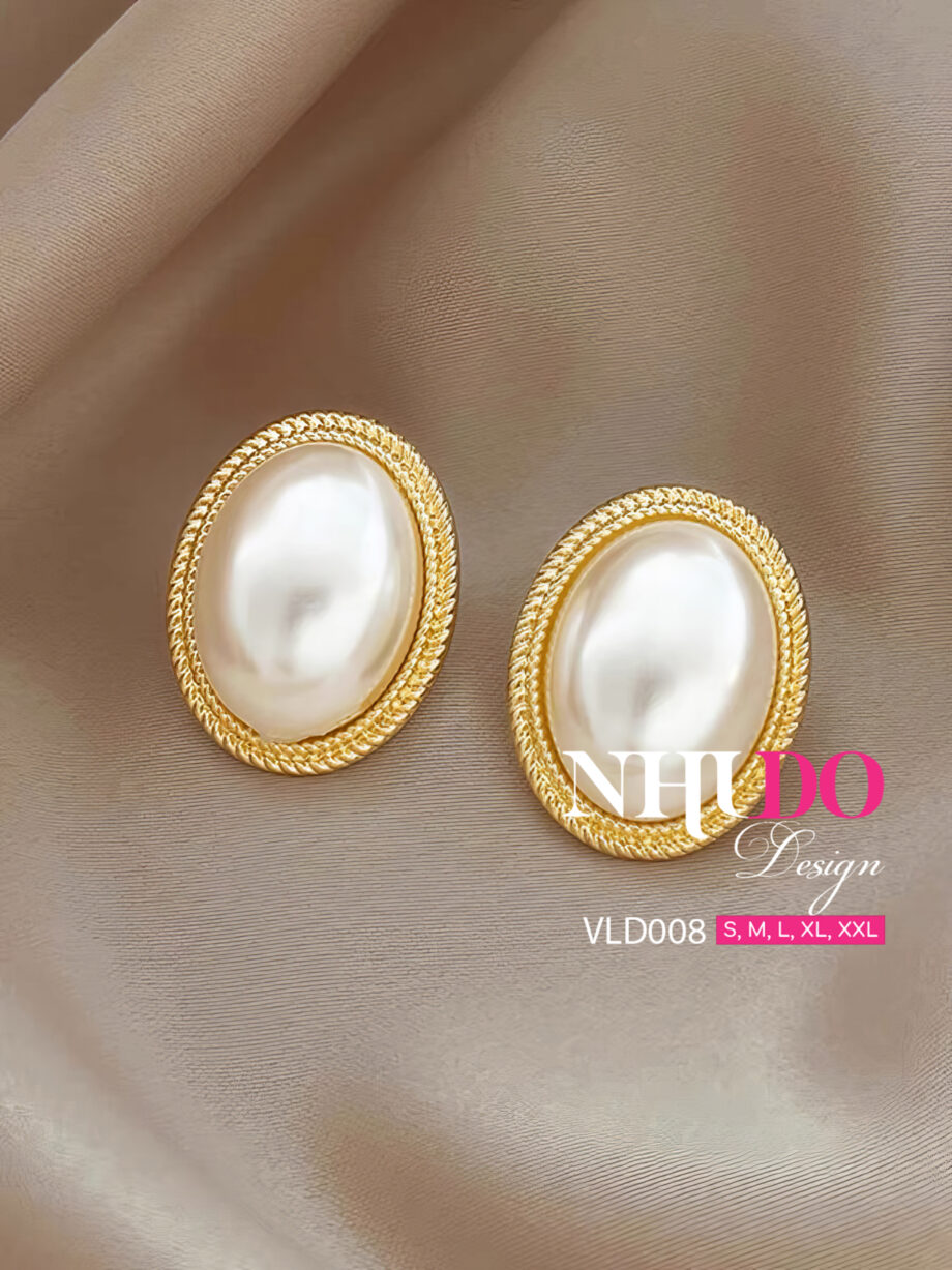 VLD008 Khuyên Tai Thiết Kế Oval Viền Vàng Lấp Lánh