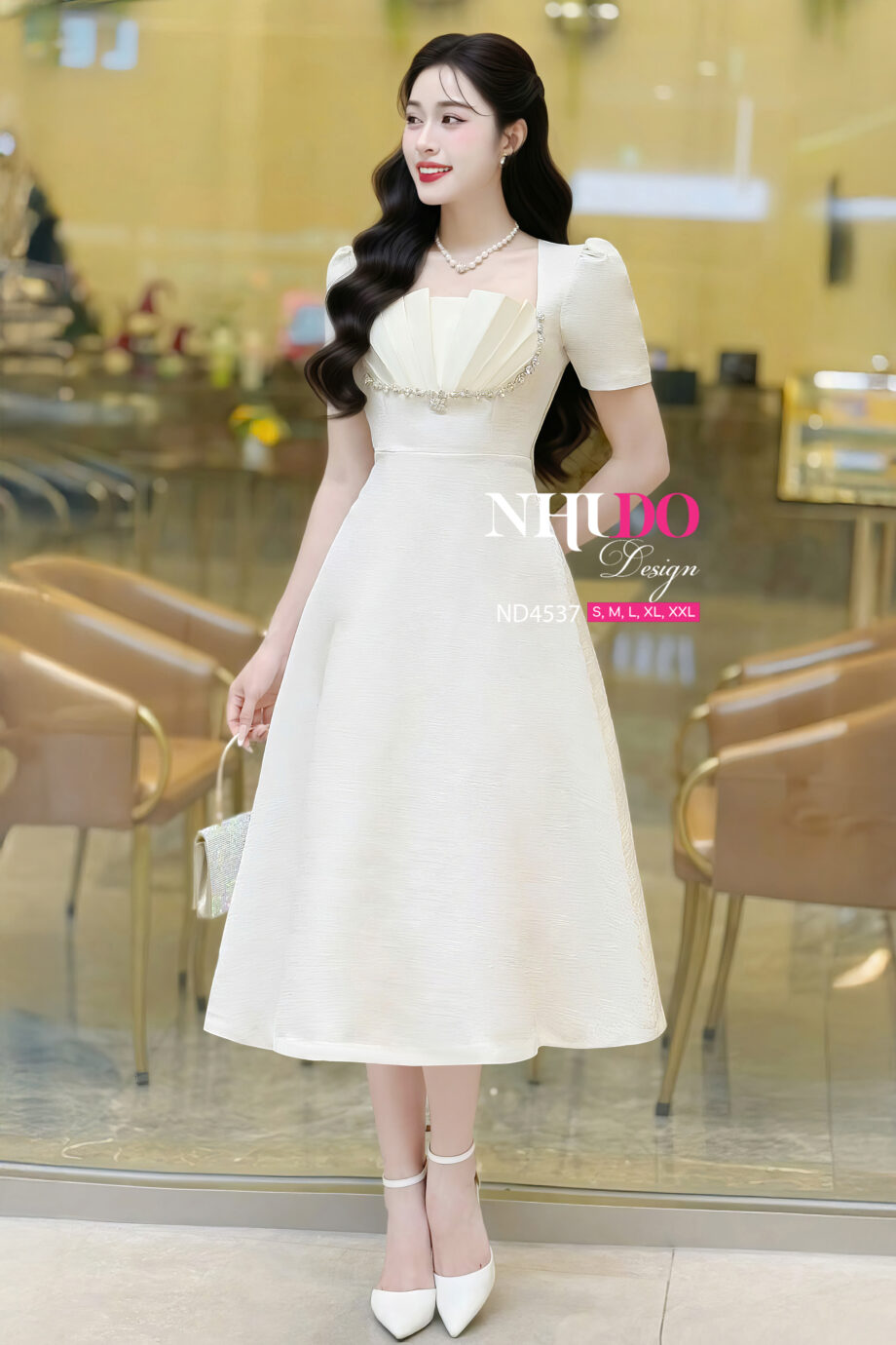 ND4537 Váy Dự Tiệc Xếp Li Tinh Tế Đính Đá Lấp Lánh