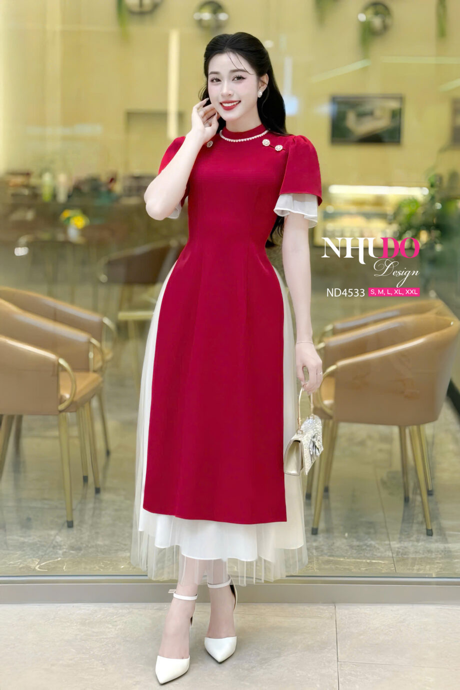 ND4533 Váy Dự Tiệc Màu Đỏ Đính Đá Nổi Bật