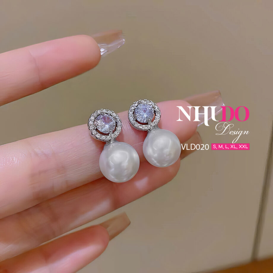 VLD020 Khuyên Tai Thiết Kế Kết Hợp Hạt Ngọc Trai Trắng Sáng