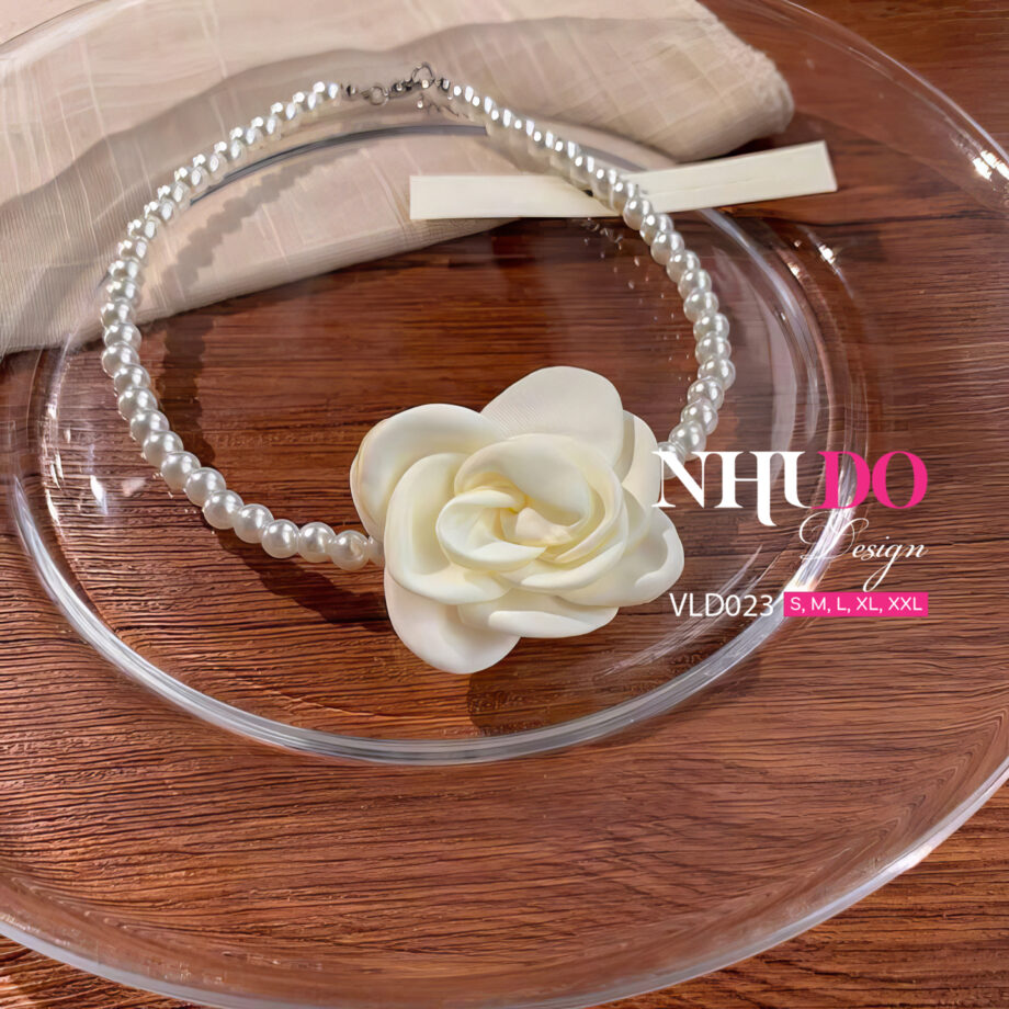 VLD023 Vòng Cổ Choker Ngọc Trai Hoa Hồng