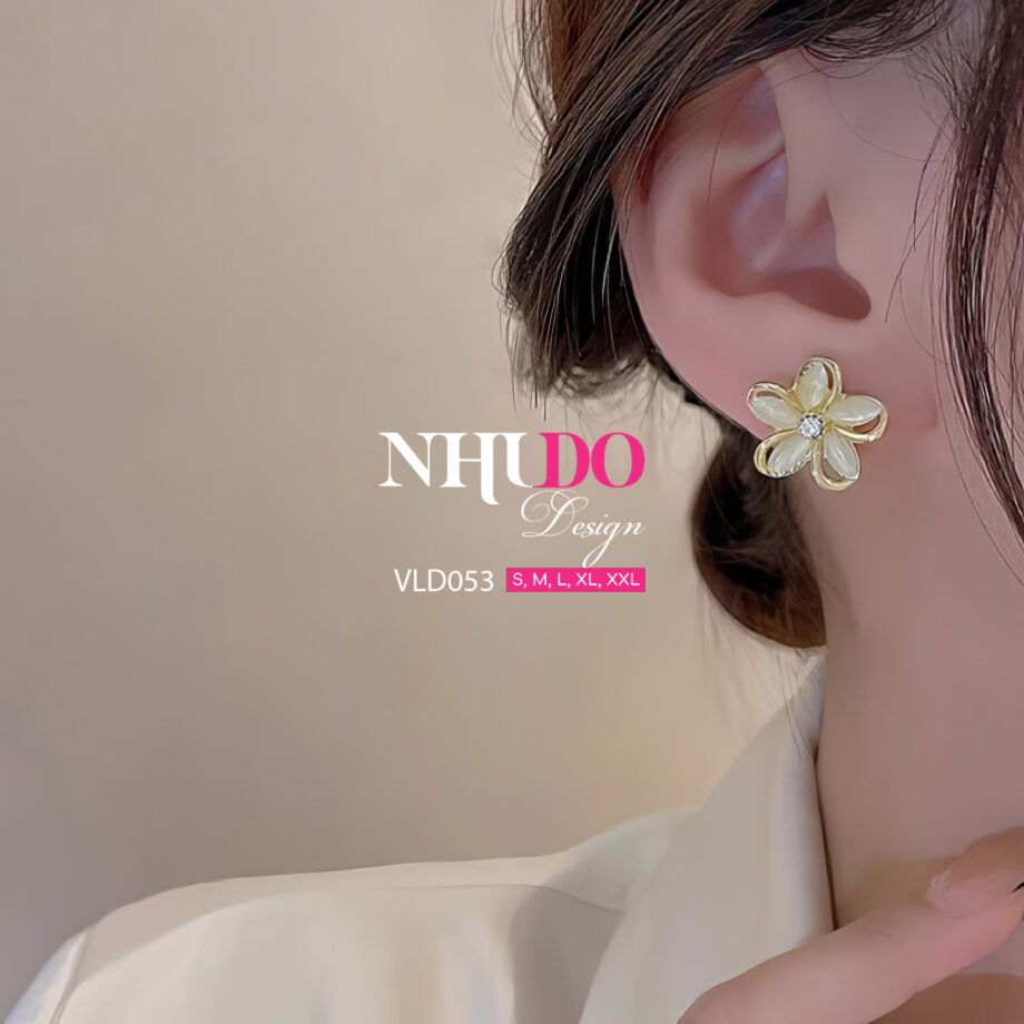 VLD053 Khuyên Tai Thiết Kế Hình Bông Hoa Năm Cánh Mạ Vàng