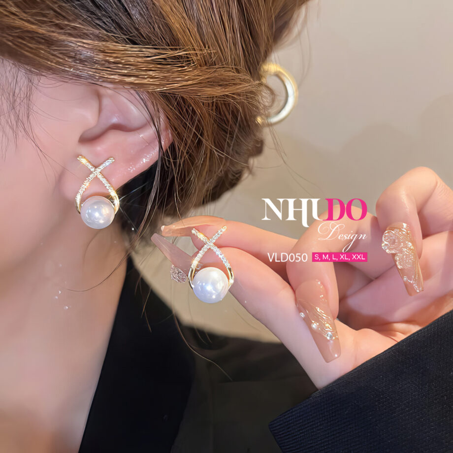 VLD050 Khuyên Tai Thuyết Kế Hình Giọt Nước Khung Kim Loại Mạ Vàng Độc Đáo