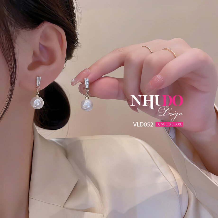 VLD052 Khuyên Tai Thiết Kế Ngọc Trai Tròn Lớn Cùng Đá Trắng Lấp Lánh