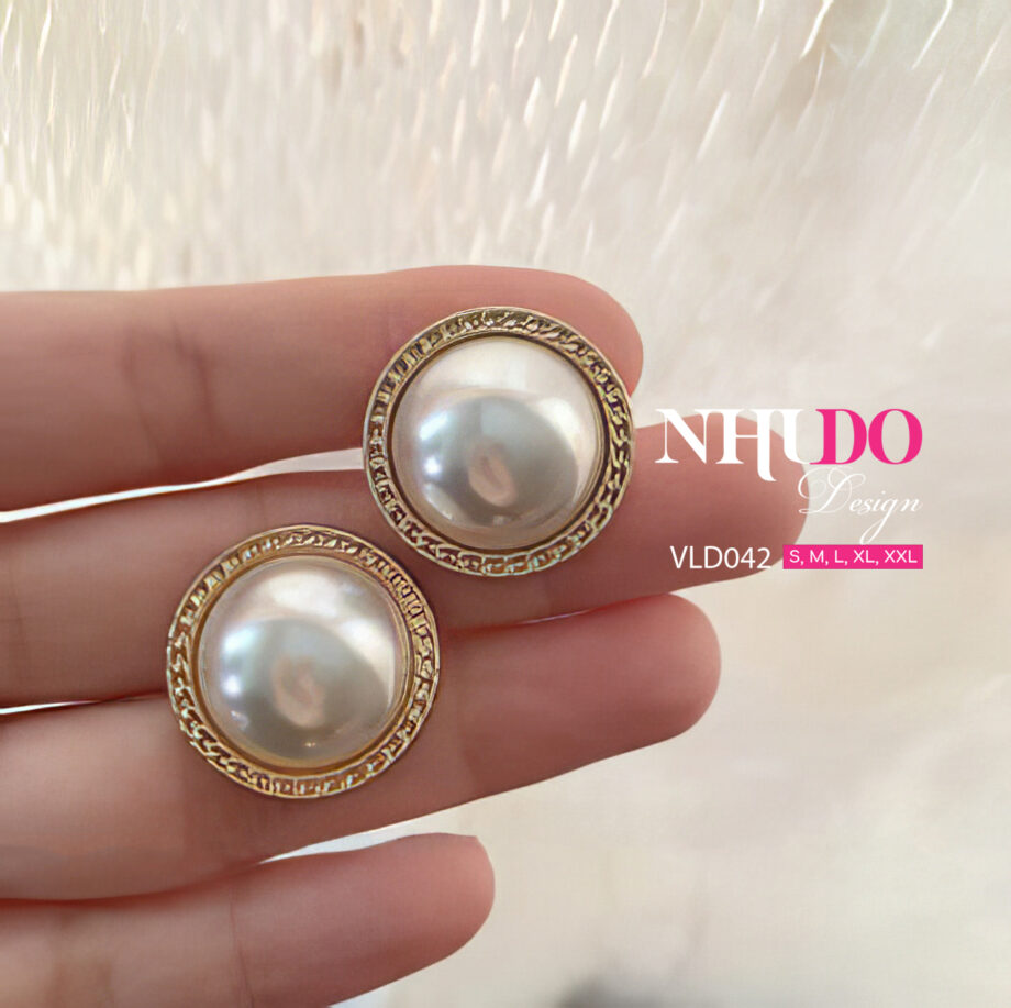 VLD042 Khuyên Tai Thiết Kế Đính Ngọc Trai Lớn Tinh Xảo