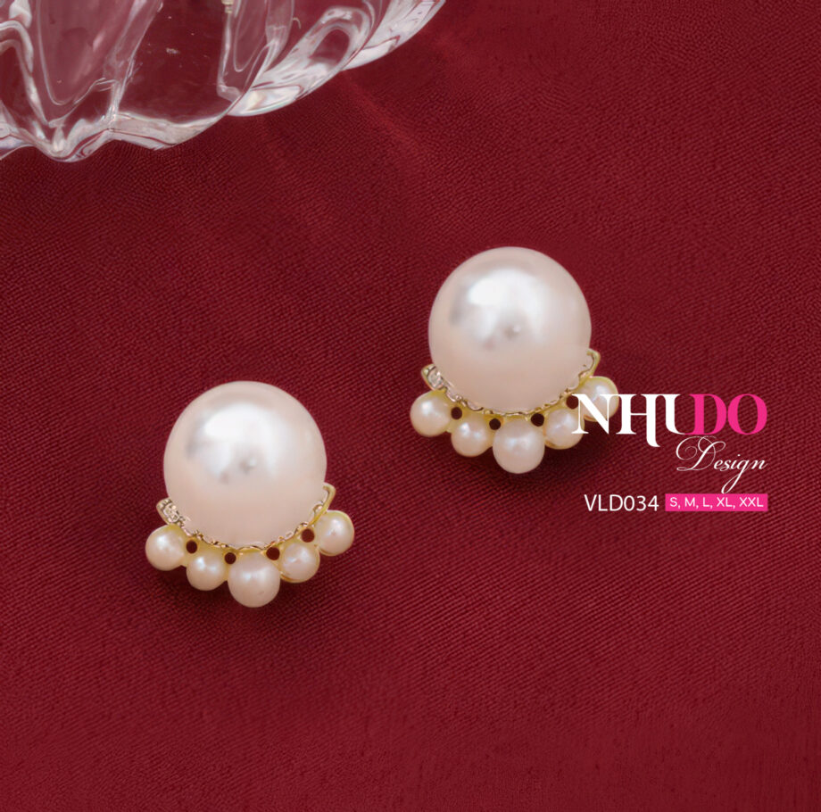 VLD034 Khuyên Tai Thiết Kế Đính Ngọc Trai Xung Quanh Lấp Lánh