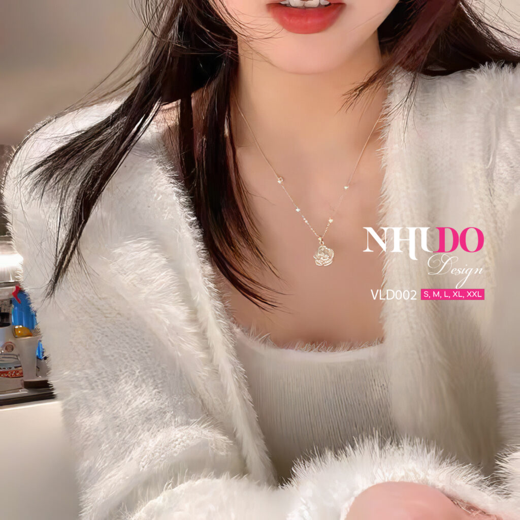 VLD002 Dây Chuyền Đính Hoa Hồng Và Hạt Ngọc Trai Cao Cấp