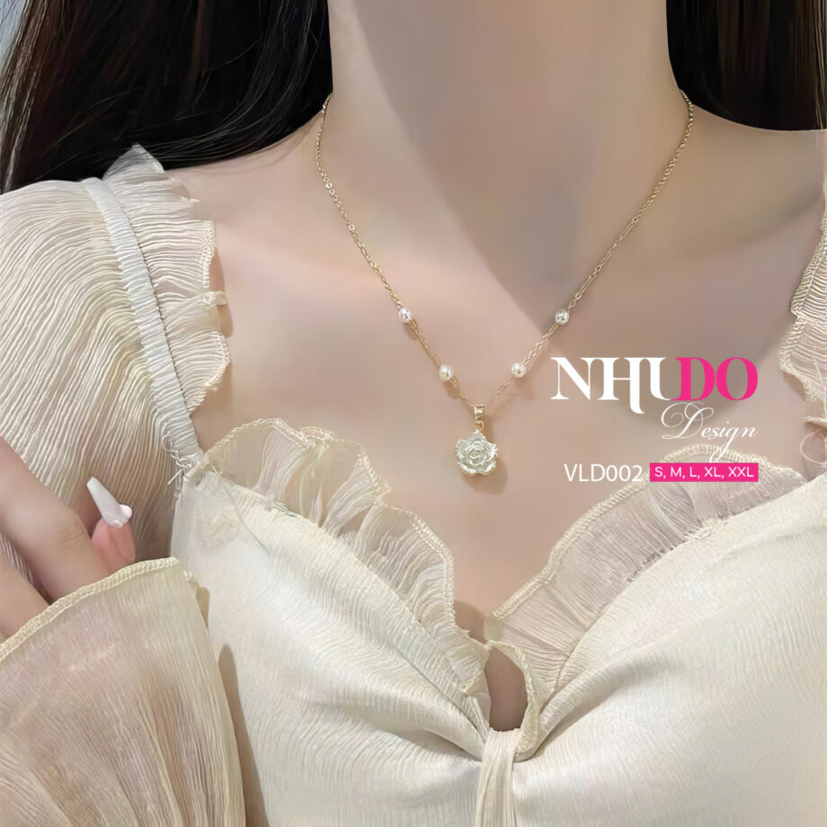 VLD002 Dây Chuyền Đính Hoa Hồng Và Hạt Ngọc Trai Cao Cấp