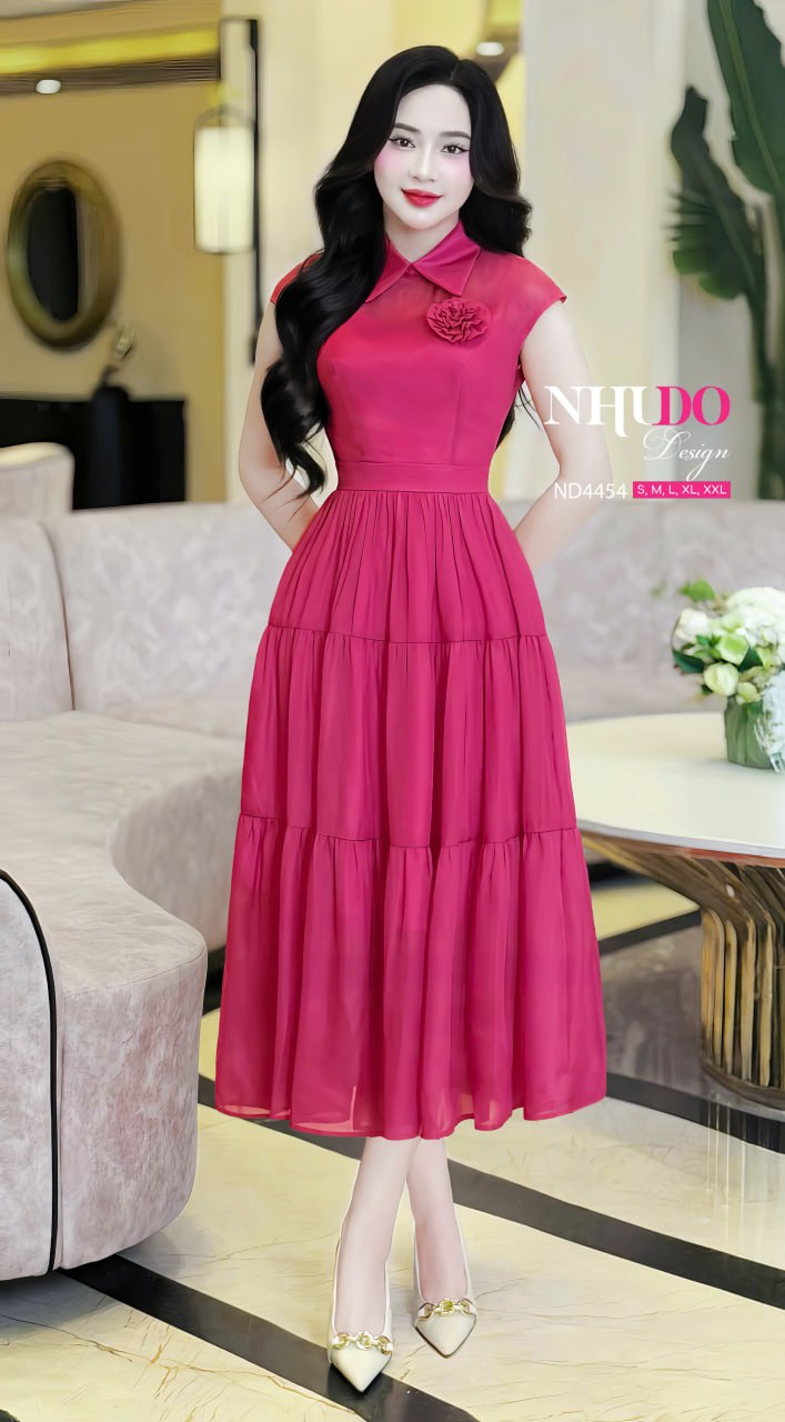 Váy hồng công sở xếp ly