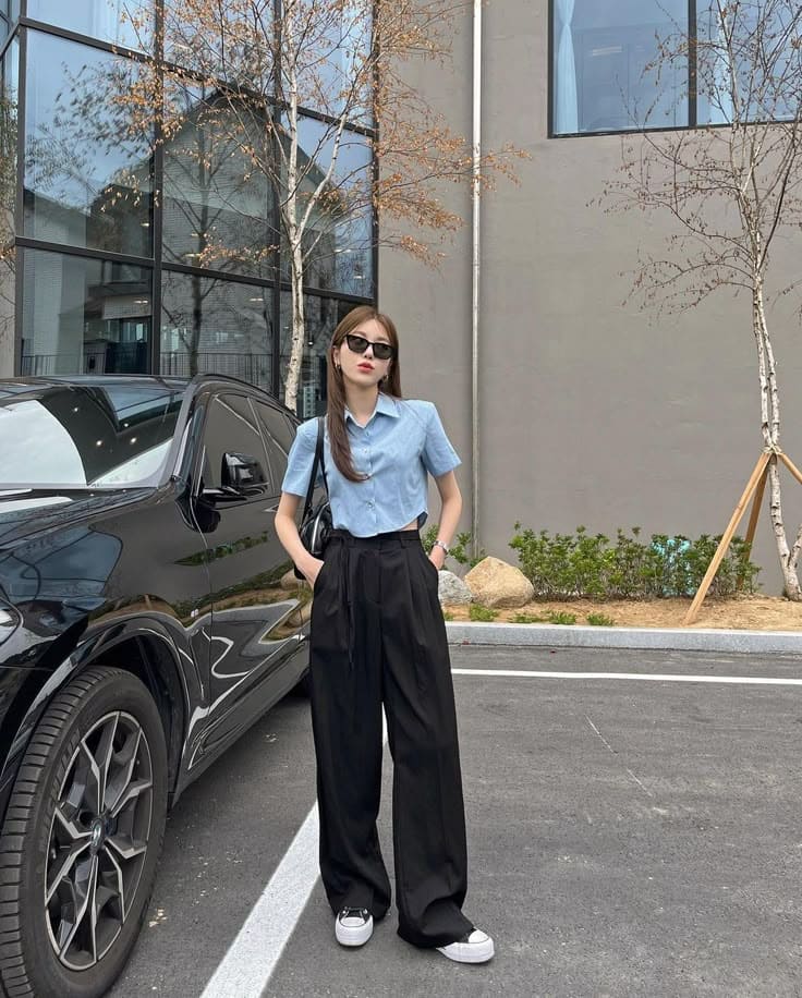 Áo Sơ Mi Croptop Công Sở - Phối Đồ