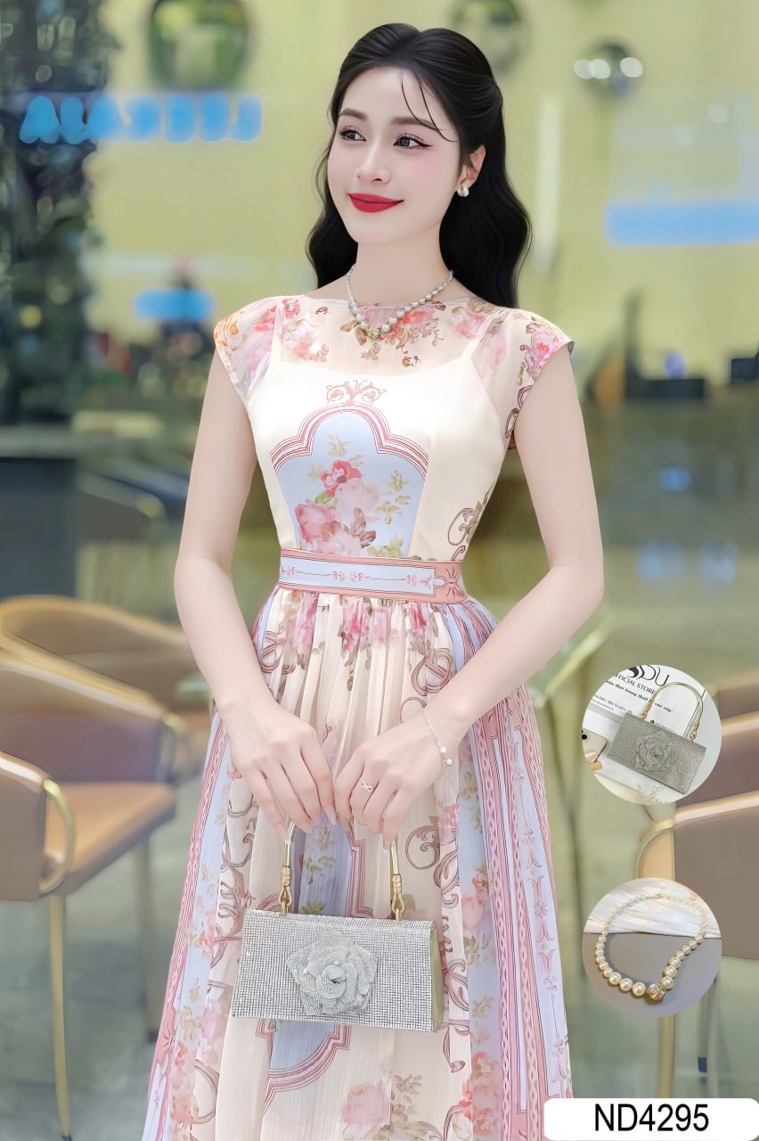 Váy hoa công sở phối cùng phụ kiện