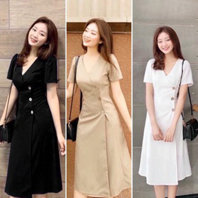 Váy công sở ngắn đắp chéo hiện đại